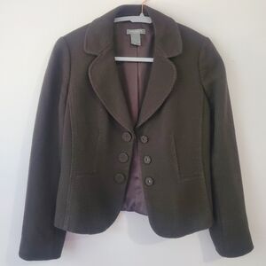 Ann Taylor Petites Dark Brown Women's Cotton Rayon Wool Blazer Preppy Sz 6